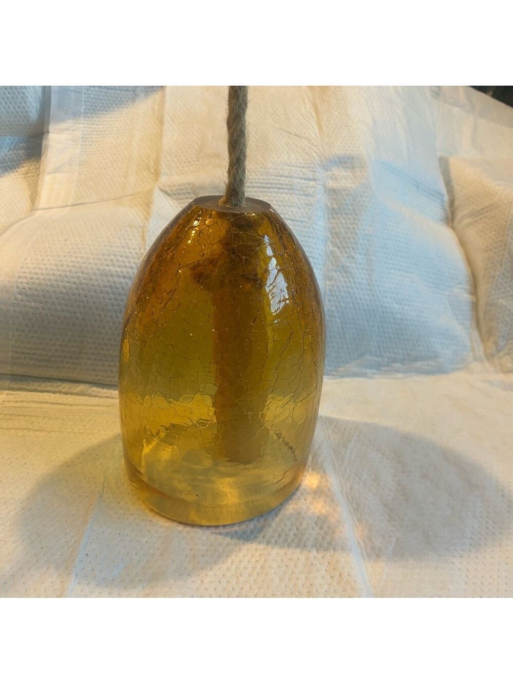 Handblown Amber Glass Bell Chime with Wood Clacker 5x8”